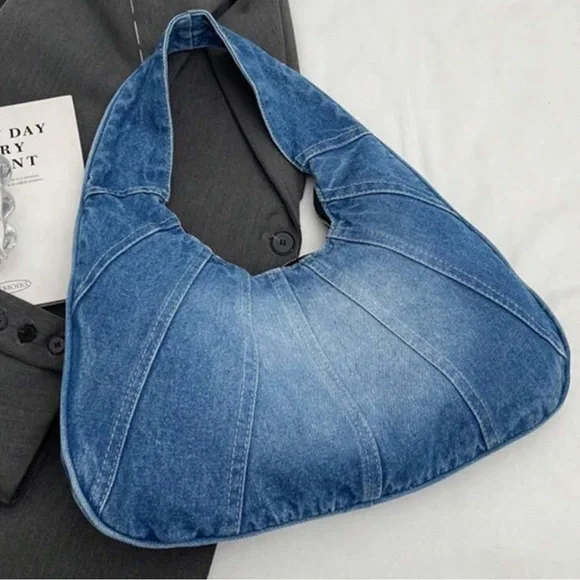 Denim Hobo Shoulder Bag - Blue - Picture 3 of 4
